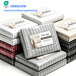 Parure de lit 4 pièces en <span class=keywords><strong>satin</strong></span> de polyester rayé étroit de 1 cm, de luxe, en gros, draps de lit lisses, doux et respirants pour la maison et l'hôtel - Product Image 1