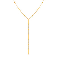 Collier en Y en acier inoxydable couleur or avec pendentif barre et chaîne perlée pour femme
