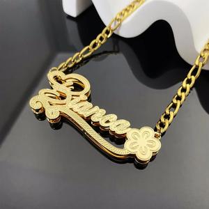 Collar Personalizable para <span class=keywords><strong>Mujer</strong></span> <span class=keywords><strong>con</strong></span> Circonita Cúbica, Acero Inoxidable 304 y Baño <span class=keywords><strong>de</strong></span> <span class=keywords><strong>Oro</strong></span>, <span class=keywords><strong>Cadena</strong></span> Figaro <span class=keywords><strong>con</strong></span> Letra, Colgante Clásico - Product Image 4