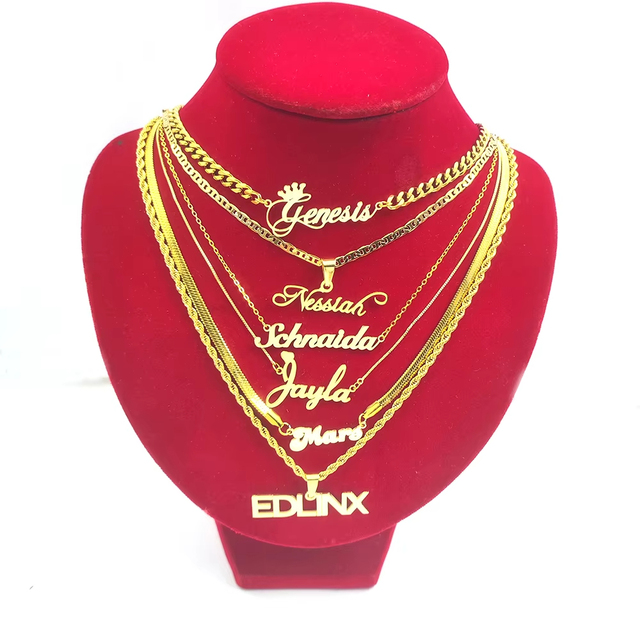 Duoying Stainless Steel DIY Gold Plated Nameplate Necklace Mothers Day Gift Personalized Name Necklace