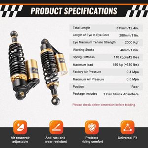 Amortisseurs arrière réglables à air ZCLH 11" 280mm (paire) pour Yamaha, <span class=keywords><strong>Suzuki</strong></span>, Kawasaki, Go Kart, <span class=keywords><strong>Scooter</strong></span> <span class=keywords><strong>50</strong></span>-110cc - Product Image 5