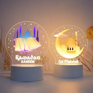 İslami hediyeler antika taklit el sanatları EID mubarak ramazan süslemeleri müslüman akrilik LED gece ışıkları islam ev dekor