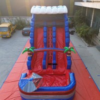 Toboggan aquatique gonflable commercial de 5,5 m (18 pieds) à double piste avec piscine profonde intégrée pour location événementielle, enfants et adultes