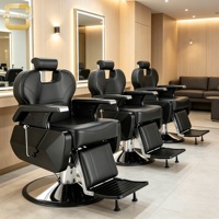 Fauteuil de barbier hydraulique professionnel avec repose-pieds et base ronde chromée pour salons de coiffure et soins du visage
