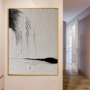 Originele Kunst Hot Selling 100% Handgemaakte Zwart Wit Groot Abstract Canvas Schilderij Oem/Odm Home Decor Wandkunst Hangende Functie