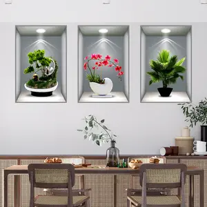 Hotsales 3D effects potted plant stickers corridor and wall decorations hotel and restaurant self-adhesive paintings