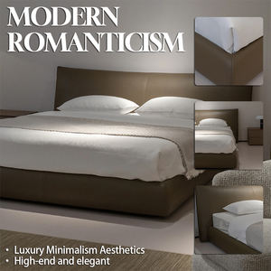 Base de Cama Moderna Minimalista Tapizada en Cuero Marrón, Tamaños King y Queen, Cabecero Curvo para Dormitorio - Product Image 2