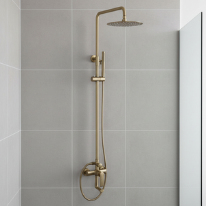 HONGDEC High Quality Modern Stainless Steel Hot/Cold Water Mixer <b>Shower</b> <b>System</b> Brushed Gold <b>Shower</b> Head Set Wall-Mounted Exposed - Product Image 1