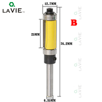 LAVIE Router Bit Pemangkas Lurus Bantalan Ganda, 1 Buah 1/4 6.35Mm Tukang Kayu Karbida Pemotong Penggilingan Pisau Pangkas Bit MC01037