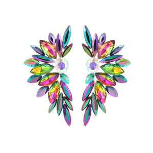 Pendientes de botón E4120 rojo rosa con cristales de imitación en forma de planta y engaste de bisel, joyería de moda para mujer - Product Image 5