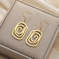 Boucles d'oreilles pendantes rectangulaires spirales creuses plaquées or de luxe pour femmes, en acier inoxydable 316L, bijoux d'oreille minimalistes et tendance