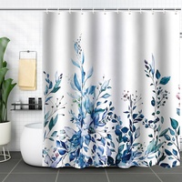 Tirai Mandi Poliester Motif Bunga Cetak Digital Elegan, Tahan Air, Ramah Lingkungan, Ukuran 180x180cm, Dekorasi Rumah, Toilet