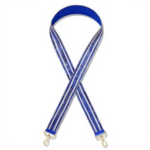 CRYSTAL CRAFT Sangle de sac à main vintage bleue rayée perlée avec crochets dorés Écologique - Product Image 1
