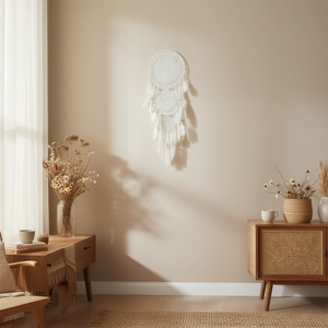 Acchiappasogni a tre strati 35x120cm con piume bianche, decorazione da parete per la casa - Product Image 2