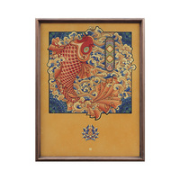 Cadre en laiton et bois fait main avec motif animalier Koi Ukiyo-e, idéal pour salle de jeux et bureau