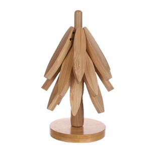 Alfombrilla resistente al calor con forma de árbol de madera para decoración de mesas, forma irregular, material de bambú de color sólido - Product Image 4