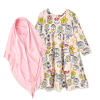 Ensemble de 3 pièces pour enfants, taille maxi, style islamique, Dubaï, Moyen-Orient, imprimé floral musulman, robes abaya avec hijab, vêtements traditionnels pour petites filles