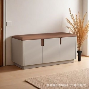 Luxury Shoe Changing Stool for Home Use: A combination of shoe cabinet and <b>bench</b> in the entryway, made of solid <b>wood</b>. - Product Image 2