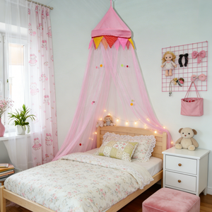 <span class=keywords><strong>Moustiquaire</strong></span> de lit <span class=keywords><strong>tipi</strong></span> pour enfants, tente de lit suspendue avec pompons et drapeaux triangulaires colorés pour la décoration de chambre de filles et de garçons - Product Image 1