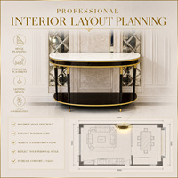 Console en marbre néoclassique royal, structure en bois massif et cuivre doré pour entrée de villa, meuble sur mesure