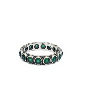 แหวนเงินแท้ 925 ประดับพลอยออนิกซ์สีเขียวทรงกลม ดีไซน์แบบ Eternity Ring สามารถสวมซ้อนกันได้ แหวนทำมือสำหรับผู้หญิง - Product Image 2