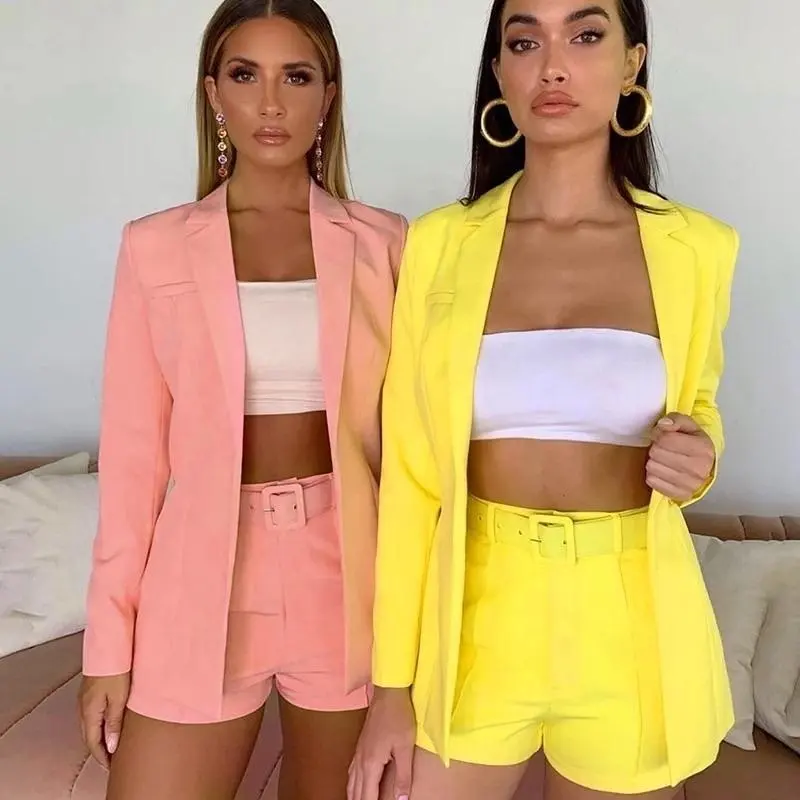 2023 New Womens Suits White Black Tuxedo Jacket Work Office Suit Matching Belted Shorts E-commerce Workwear Casual Blazer