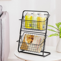 FF2286 Comptoirs de cuisine Panier à fruits et légumes Snack Spice Organizer Salle de bain Rack de rangement Panier de rangement en métal à 2 niveaux