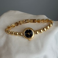 Montre femme minimaliste haut de gamme, cadran rond, montre bracelet chaîne perles grains dorée