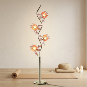 Modern Art Floral <b>Floor</b> <b>Lamp</b> 4 Blooms Lotus <b>Lamp</b> Warm Glow Gold S Stem Decor Standing Light for Villa Hotel B&B - Product Image 1