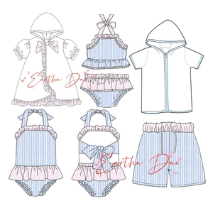 Cá nhân seersucker khăn che up bé trai tắm phù hợp với một mảnh bơi mặc trẻ em bikini và đồ bơi - Product Image 1