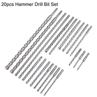 Lot de 20 forets SDS Plus Max pour marteau perforateur, murs et béton, avec coffret de rangement portable en plastique
