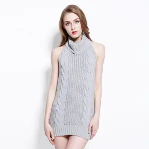 Wholesale hot sale backless turtleneck sweater dress sleeveless virgin killer sweater woman sexy sweater