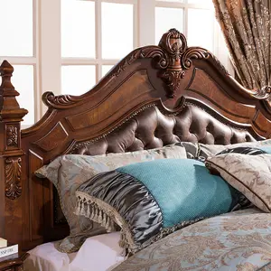 Классическая роскошная мебель для спальни однотонная деревянная кровать 1,8 и 2 метра натуральная кожа мебель для спальни гостиничный набор для спальни - Product Image 2