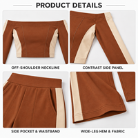 Ensemble deux pièces personnalisé pour femme, haut court à manches longues et pantalon large, couleur contrastée, pour une tenue décontractée et tendance