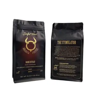 Nuovo commercio all'ingrosso 100 valvola riciclabile biodegradabile 1k stampa digitale 8 oz 2kg 2 oz 16oz borsa da caffè nero opaco