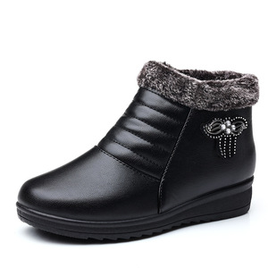 Botas de Invierno para Mujer, Punta Redonda, Tacón Plano, Forradas de Piel, Suela de Goma Antideslizante, Estilo Clásico con Decoración de Diamantes de Imitación - Product Image 5