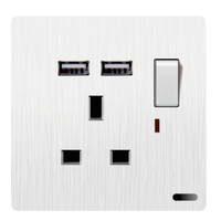 Prise de Courant Murale Universelle EU en Plastique Effet Brossé, Interrupteur Variateur, Prise Française USB C, Interruptor