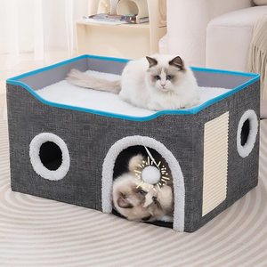 Foldable <strong>Cat</strong> Cube House with Scratch Pad Plush Ball Indoor Covered <strong>Cats</strong> Cave Bed for <strong>Cat</strong> Cozy Hideaway <strong>Condo</strong> for Multi Pets - Product Image 3