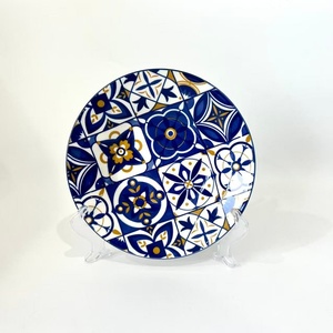Service de vaisselle en porcelaine moderne à motif mosaïque bleu et or, vaisselle sur glaçure pour la maison/événements, dîner à domicile - Product Image 1