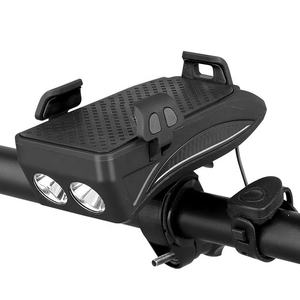Phare de vélo rechargeable 4 <span class=keywords><strong>en</strong></span> 1, lumière de vélo étanche avec klaxon de vélo, support de téléphone, batterie externe, sécurité de cyclisme avant - Product Image 3