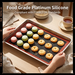 Tapis <span class=keywords><strong>de</strong></span> cuisson en silicone platine rougeâtre avec bordure noire, style logo personnalisé, renforcé <span class=keywords><strong>de</strong></span> fibres <span class=keywords><strong>de</strong></span> <span class=keywords><strong>verre</strong></span>, plaque <span class=keywords><strong>de</strong></span> four antiadhésive - Product Image 3