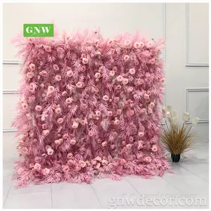 GNW hot sale artificial pink leaves&flowers event Backdrop Artificial Decorative Flower Wall wedding backdrop design