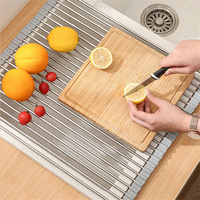 Multifunctionele opvouwbare afdruiprek van roestvrij staal en siliconen, antislip, voor servies, fruit en groenten