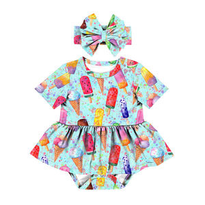 LT-401-YXL Conjunto de 2 piezas: Pelele de bebé con estampado de paletas y diseño encantador para niña, vestido de verano, pelele, diadema y body de bebé con diseño de paleta - Product Image 2
