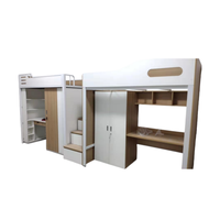 Lit mezzanine en métal simple avec bureau et armoire, gain de place, pour dortoir étudiant, hôtel, chambre commerciale moderne, avec escalier robuste