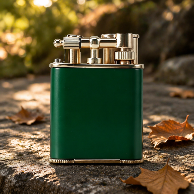 JF-086 Classic Brass Metal Green/Orange/Blue/Red Color Dual Torch Butane Refillable Flint Cigar Lighter with Punch