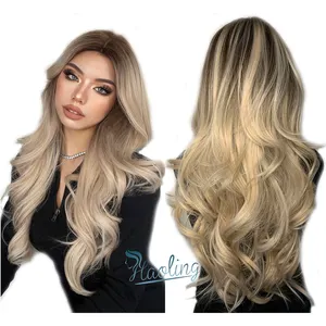 Fast Delivery Water Wave Ombre Brown Blonde Curly Synthetic with Bangs Wigs for European Women Custom Wigs Ladies Silk Base Hair