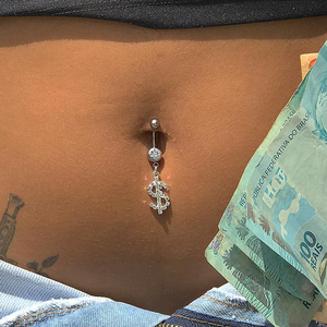QIFEI Hiphop dollar buikknop ringen <span class=keywords><strong>punk</strong></span> strass hangende buikpiercing sieraden buikketting - Product Image 1