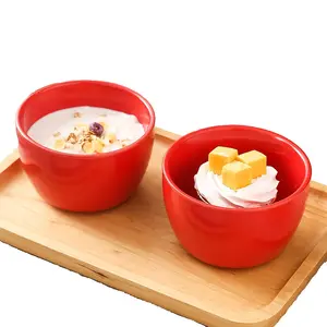 Custom Japanese Style Ceramic Kitchen Ice Cream Dessert Bowl Stoneware Red Soup Bowls Manufacturing Supplier