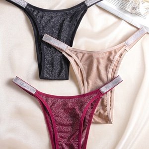 European Size S to XL Panties Women's Shiny Glitter Bikini <strong>Underwear</strong> with Silver Elastic Band Low Waist High Leg Underpants - Product Image 1